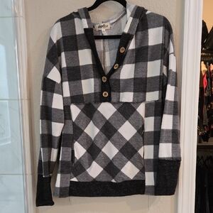 Black and White Plaid V-Neck Sweater